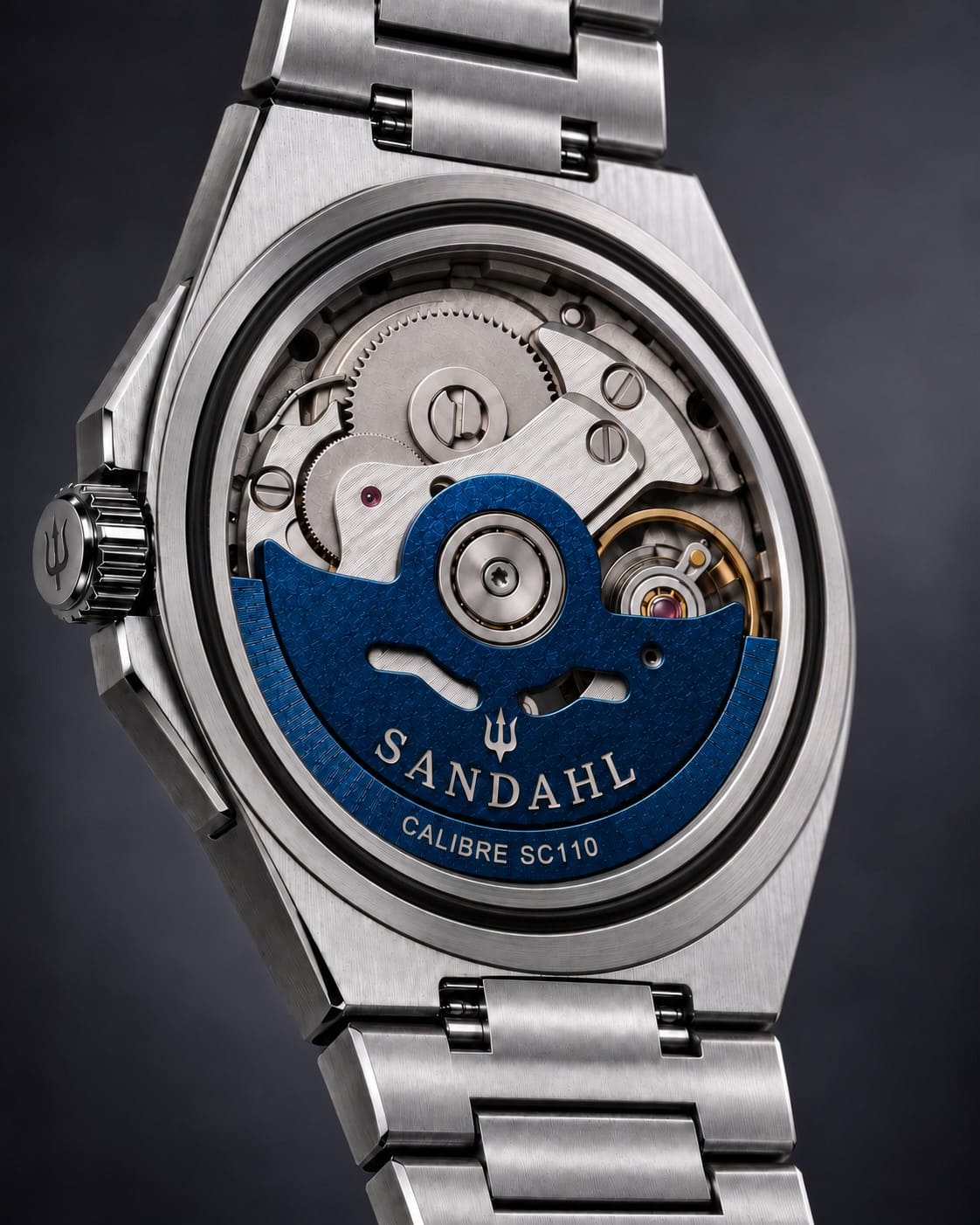 SANDAHL SC110 automatic mechanical movement based on NH38 with blue custom-finished rotor
