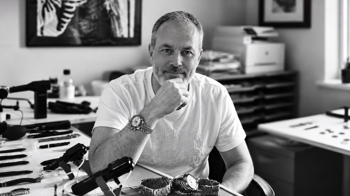 Per Sandahl, founder of SANDAHL Watches, at his watchmaking workbench